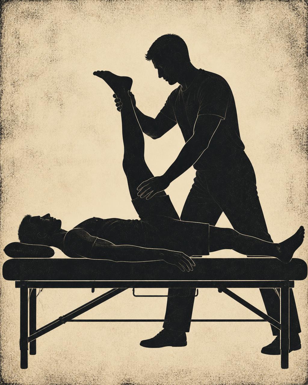 Active Neuromuscular Stretch — black silhouette on parchment